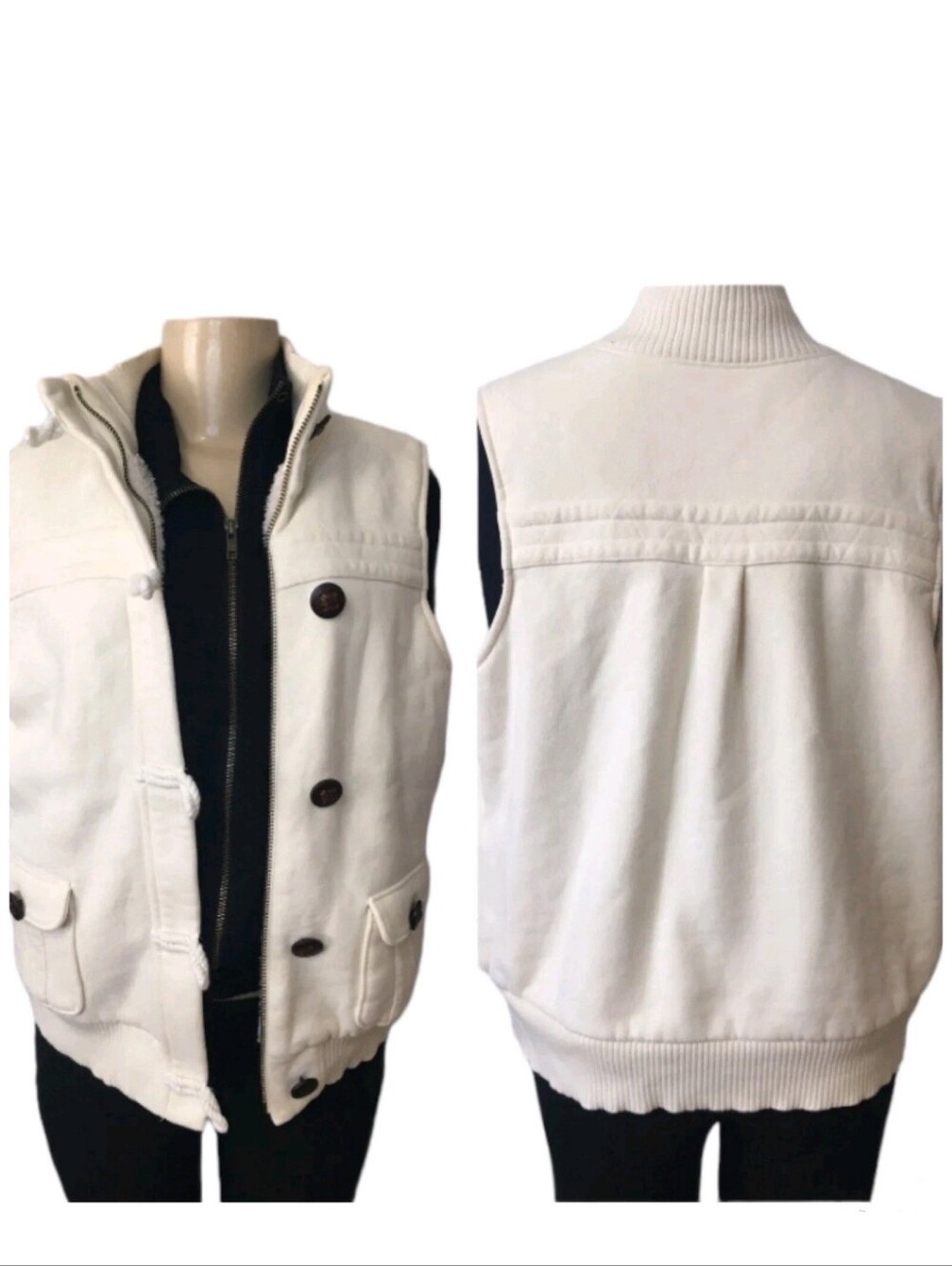 Old Navy Cream Button-Up Quilted Vest